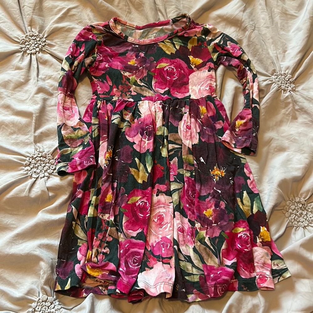 Posh Peanut Floral Kids Dress - Pink and Black